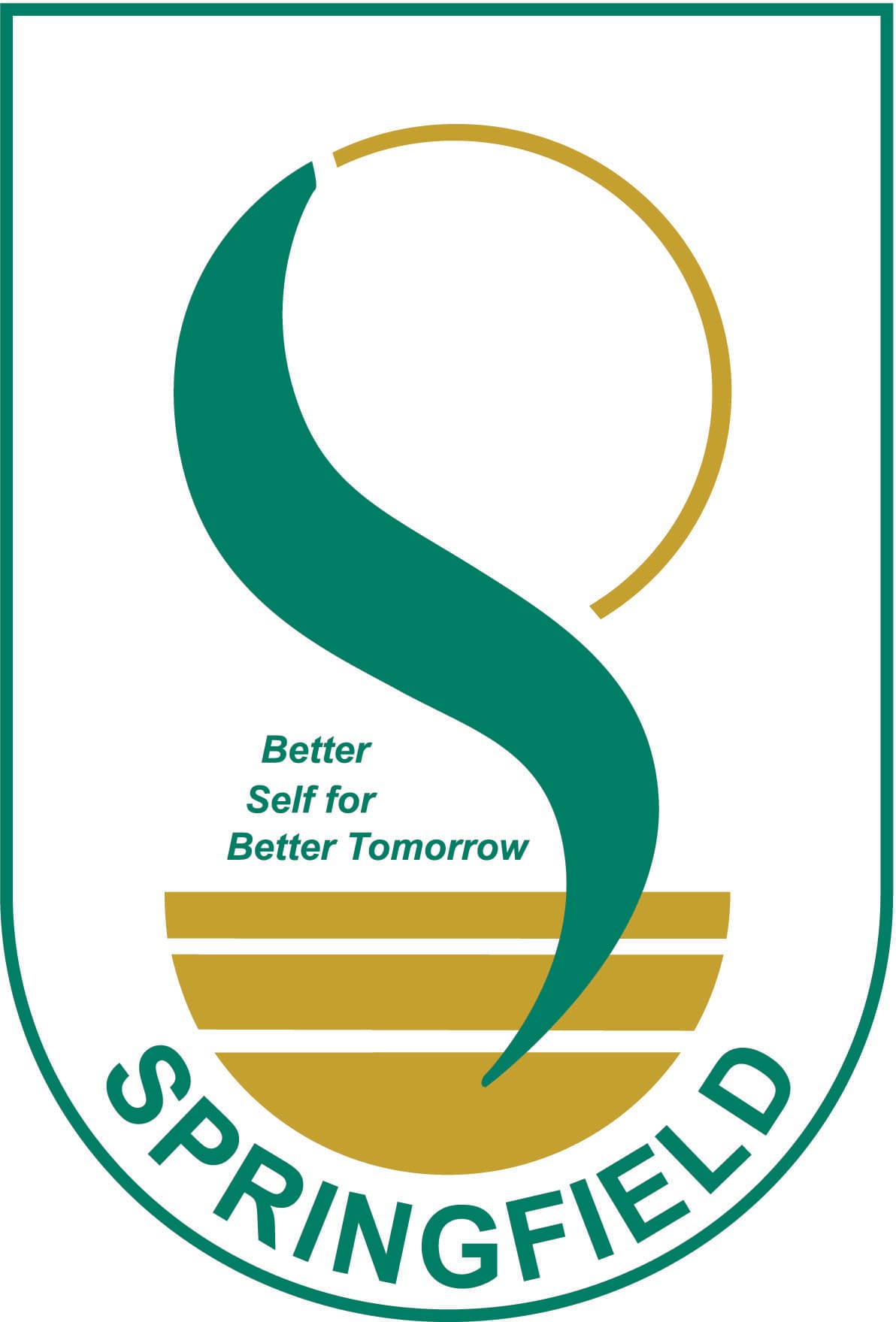 Green S with gold circle and stripes; text Better Self for Better Tomorrow and SPRINGFIELD at bottom.